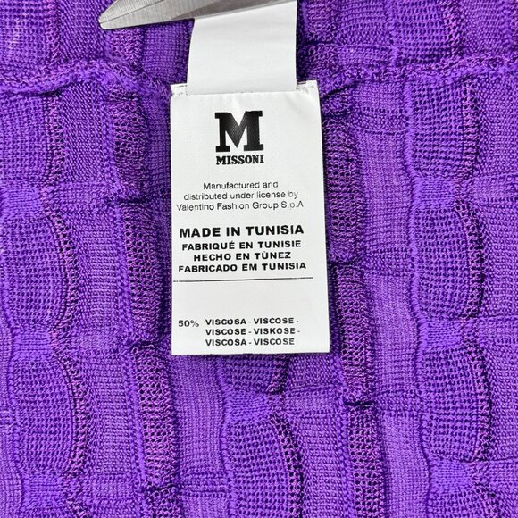 NWT MISSONI Mini Dress Sz.L Knit Purple Wool Blend Keyhole Bell Sleeve 70s Boho - Picture 8 of 15